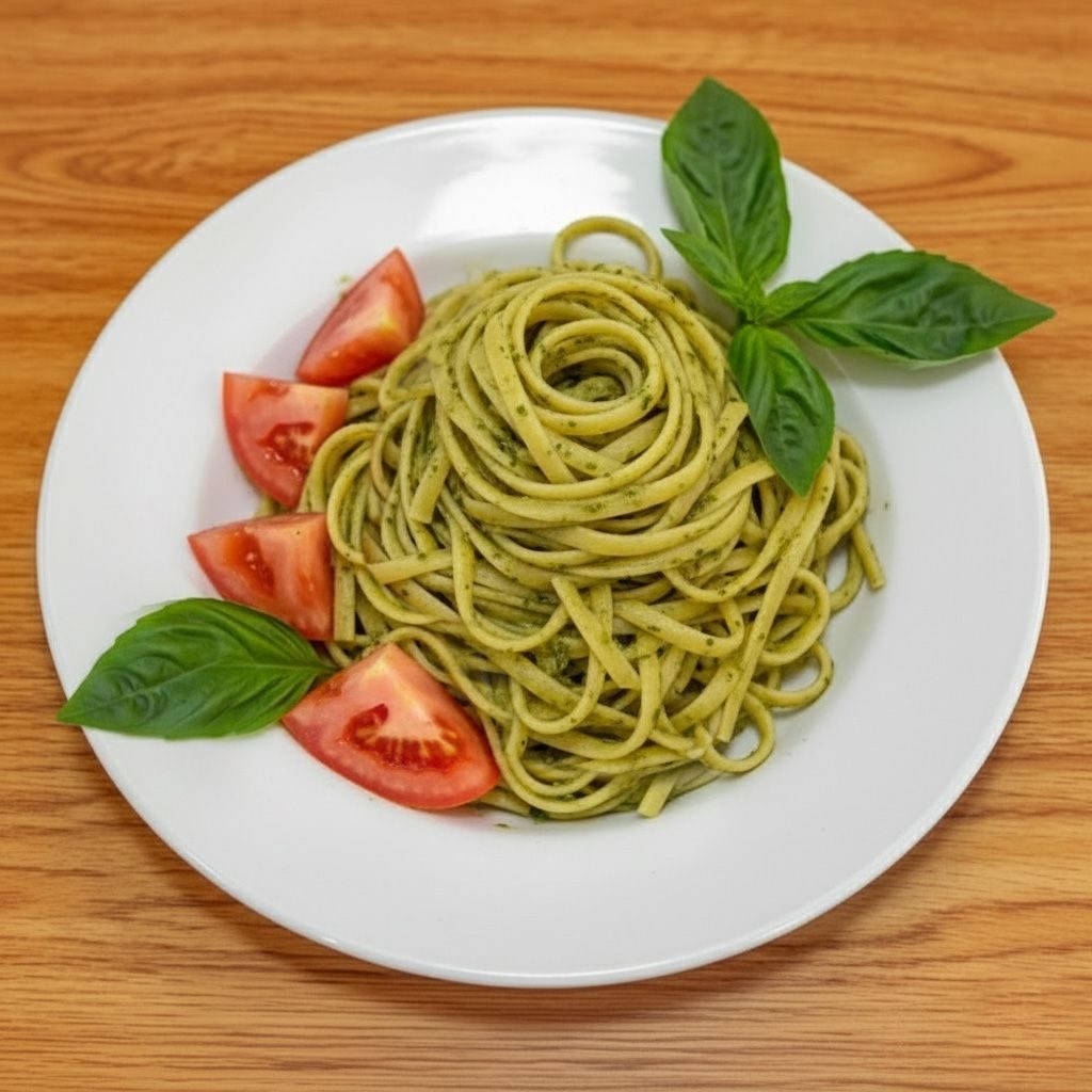 Fresh Basil Pesto Over Linguini.