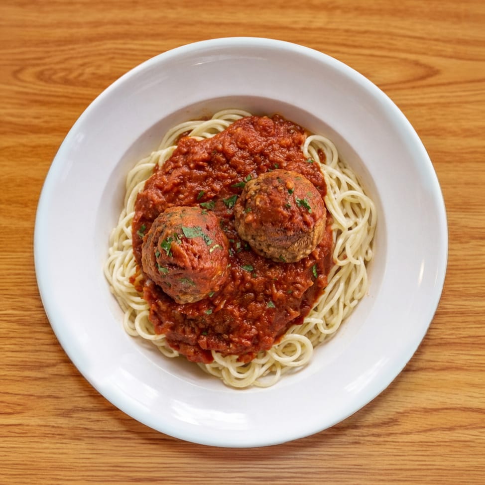 Spaghetti with Meat Sauce (meatballs extra).