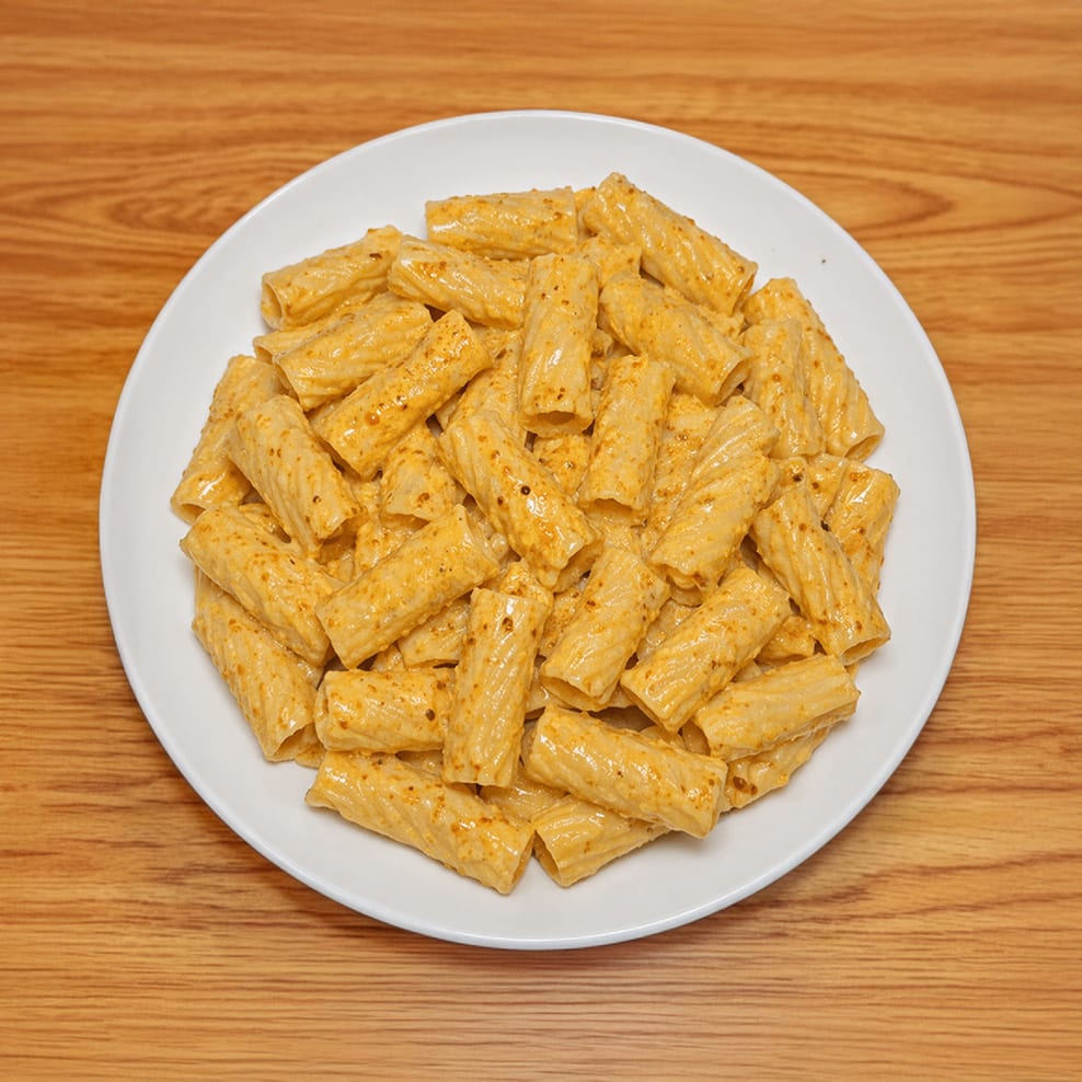 Rigatoni with Roasted Bell Pepper Cream Sauce.