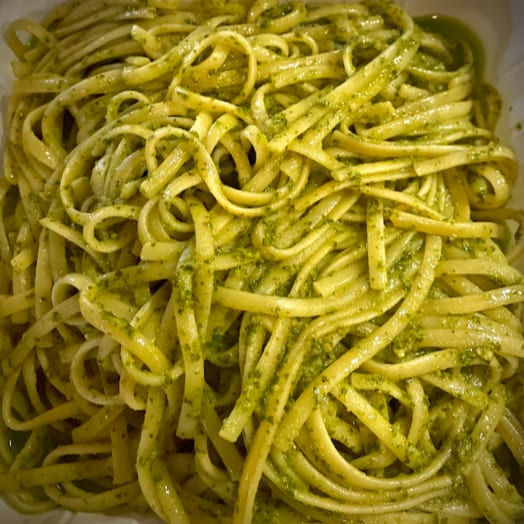 Fresh Basil Pesto Over Linguini.