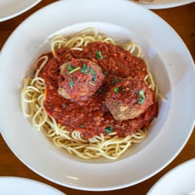 Spaghetti with Meat Sauce (meatballs extra).
