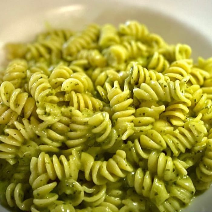 Fusilli with Creamy Pesto Sauce.